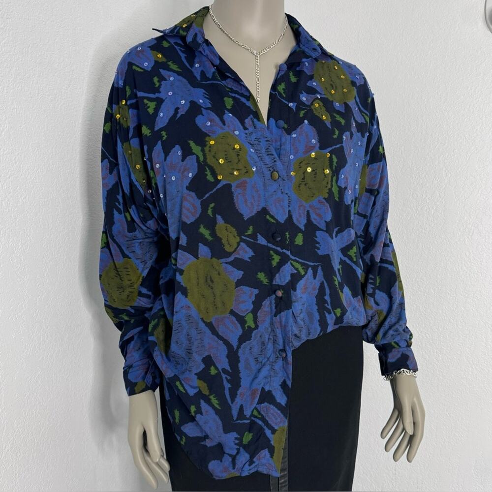 VINT Art to Wear Floral Oversized Blouse Whimsigoth Large Maximalist Statement